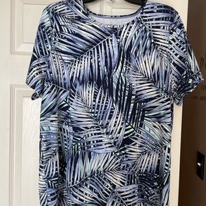 Croft & Barrow Navy, Light Blue & Mint Leaf Print Tee